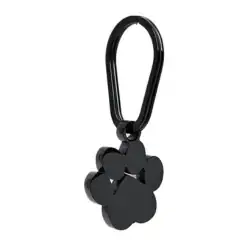 A black metal keychain featuring a paw-shaped charm and an oval-shaped clasp—a thoughtful keepsake for those remembering a beloved companion, available through pet cremation in Harris County, TX.
