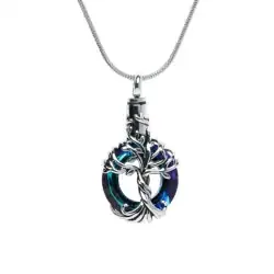 Blue-Green Glass Circle with Tree of Life